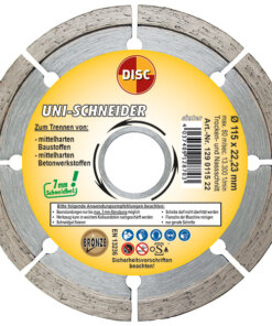 Disc Dia-Scheibe Uni-Schneider Ausführung: gesintert, blank Ø 115 x 7 x 22,2 mm 129 0115 22