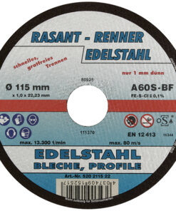 Disc Rasant-Renner Edelstahl (VE=10St.) Ø 115 x 1,0 x 22,2 mm 520 2115 22 MHD: 04/25